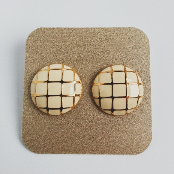 Vintage Monet Gold & Enamel Earrings - Post - Picture 2 of 7